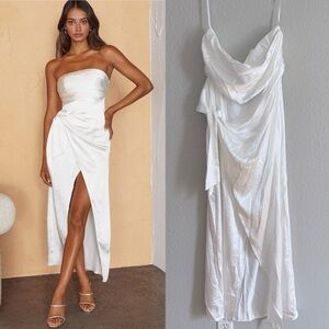 knee length dresses for ladies Giavana Strapless Layered Midi Dress Pale Blue main image 0